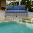 thumbnail image 4 of Decksplore All Weather Wicker Patio Couch, 3 Seats Patio Sofa with High Curvy Back, Premium Outdoor Sofa with Brown Wicker and Thick Cushions for Garden, Backyard, Porch Navy Blue, 4 of 16
