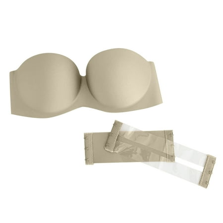 YEYLANERS Bras for Women Invisible Strapless Clear Back Strap Convertible Bra with Lace Padded Underwired Push Up Smoothing Gather Brassiere Solid Traceless BralettesGreenM