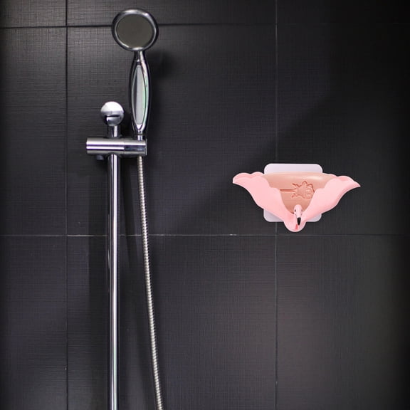 Clispeed 1Pc Wall Mounted Soap Holder Pink Flamingo Design with Convenient Drainage