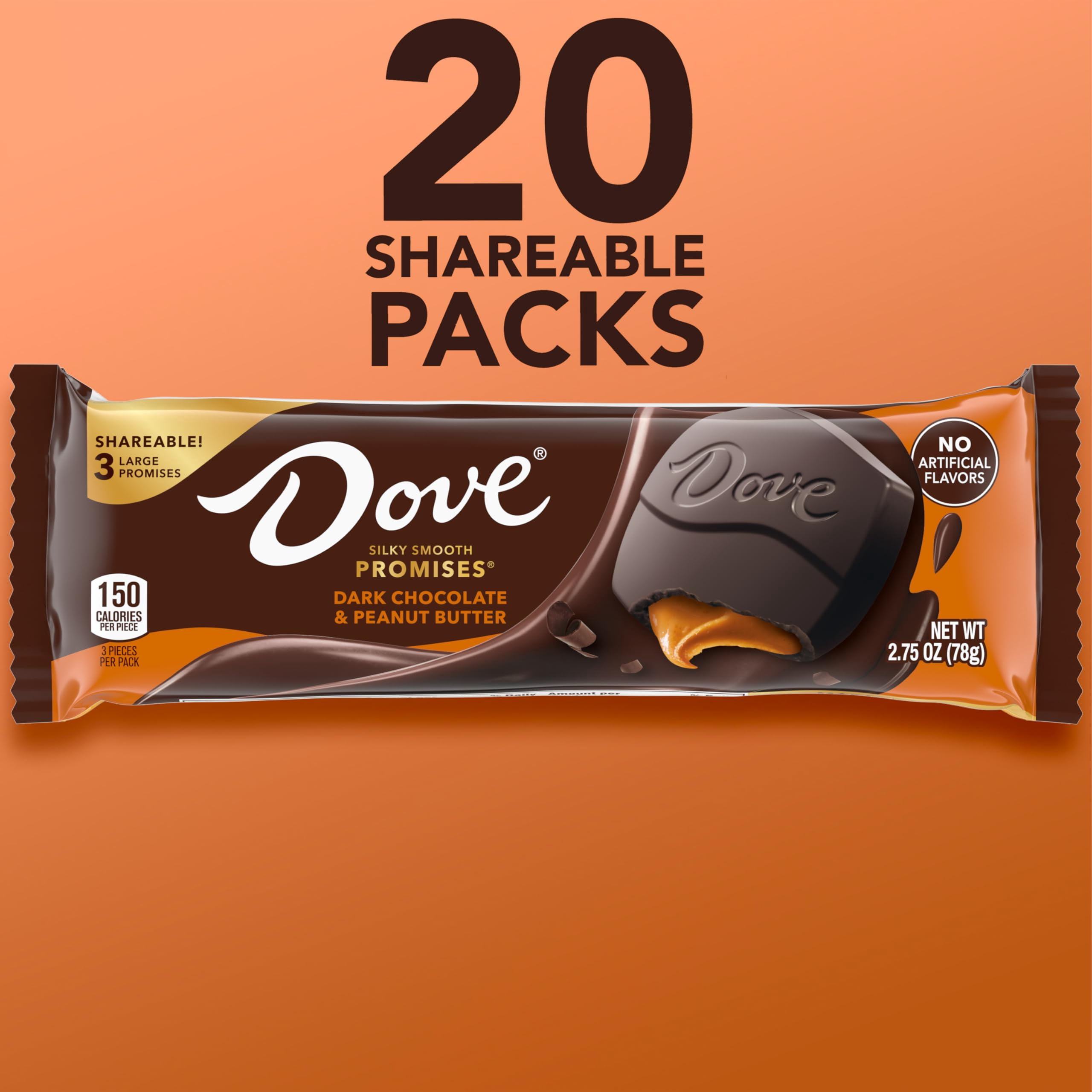 Dove Large Promises Dark Chocolate Peanut Butter Candy, 55 Oz, 20 Packs Per Carton
