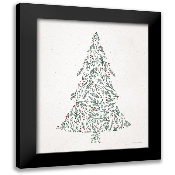 Lady Louise Designs 12x14 Black Modern Framed Museum Art Print Titled - Floral Christmas Tree III