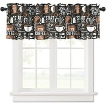 Coffee Valance Curtains Black White Brown Cups Text Graffiti Modern Decoration Window Treatments for Bedroom Kitchen Living Room Office 54x18inch