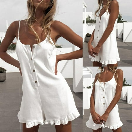 Cotton Mini Romper Multitrust Women Boho Mini Jumpsuit Playsuit Romper Summer Bodycon Party Beach Shorts Dress ()