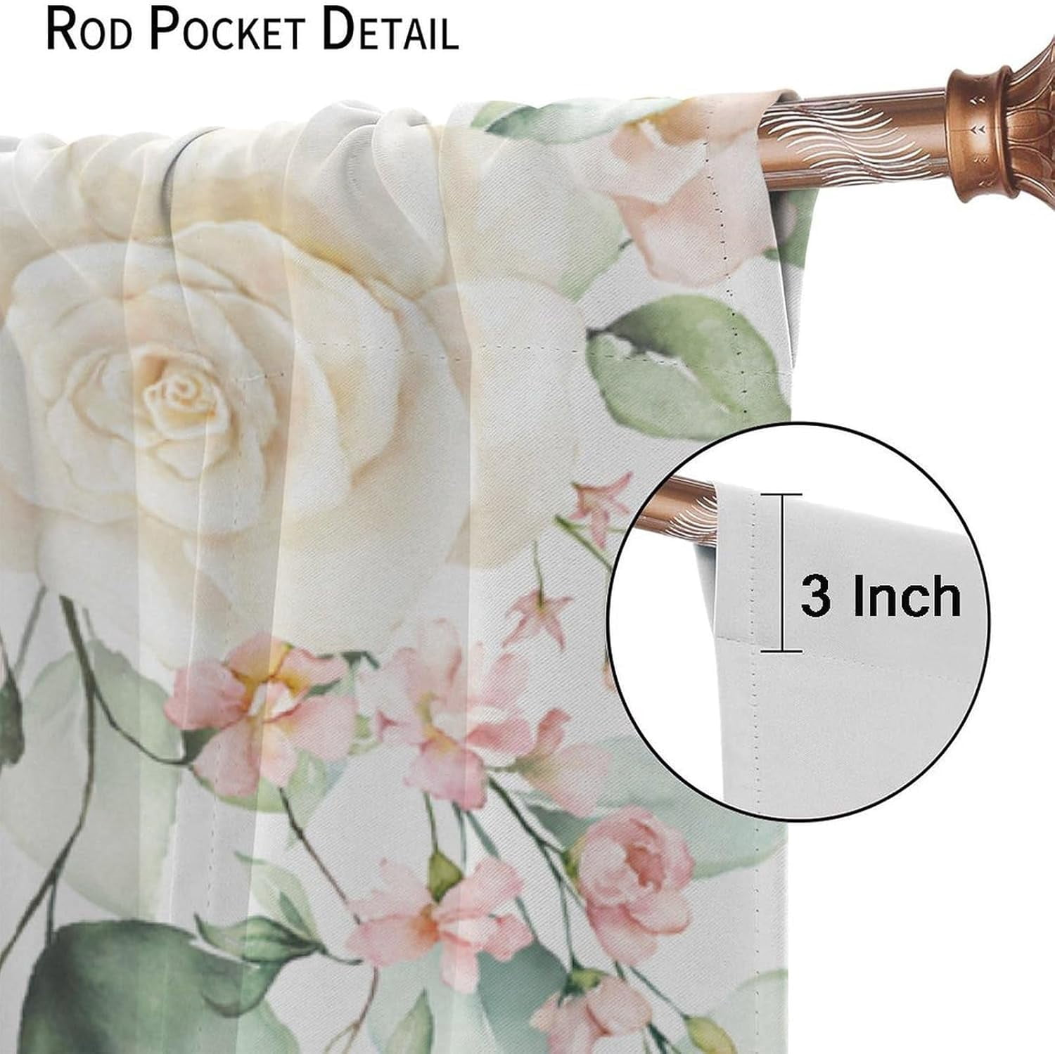 Floral Leaves Curtains Colorful Flower Watercolor Leaves Nature Rustic Pattern Blackout Print Rod Pocket Window Drapes for Bedroom Living Room 52x84in