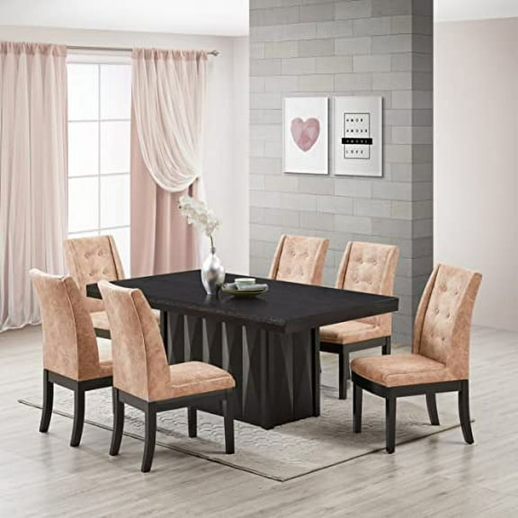 Kings Brand Furniture - 7-Piece Wood Dining Room Set, Table & 6 Chairs, Light Brown