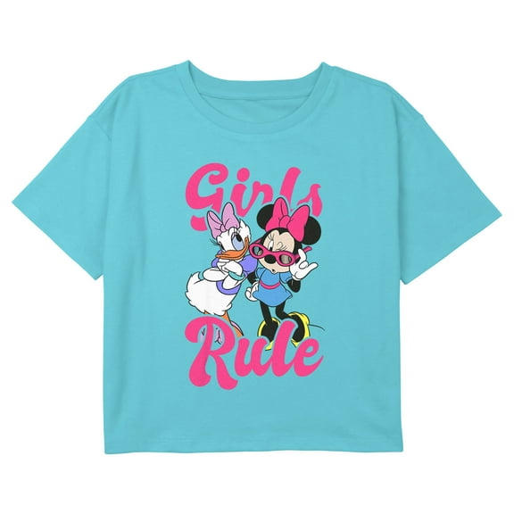 Girl's Mickey & Friends Retro Daisy and Minnie Girls Rule Graphic Cropped T-Shirt Blue Small