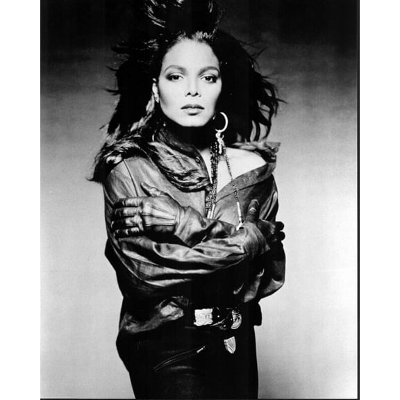 Janet Jackson Holding Shoulders Wearing Gloves Black And White Photo Print (8 x 10) - Item # MVM00649