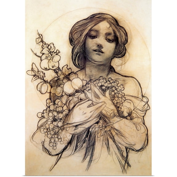 Great BIG Canvas | Rolled Alphonse Mucha Poster Print entitled Mucha Study of Woman with Fruit