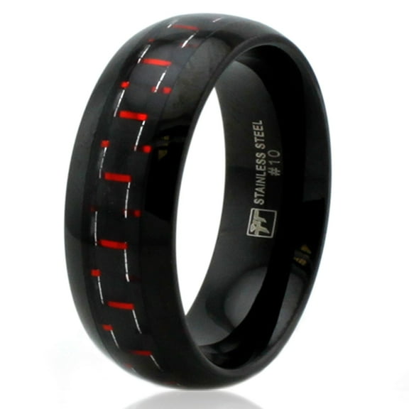 Tioneer Black Tioneer Stainless Steel Red Carbon Fiber Inlay Wedding Band Ring