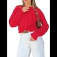 thumbnail image 2 of Suéteres Tipo Cárdigan Corto para Mujer, Suéteres de Larga con Botones, Cárdigan de Punto, Top Corto Y2K con Abertura Frontal. Rojo M, 2 of 10