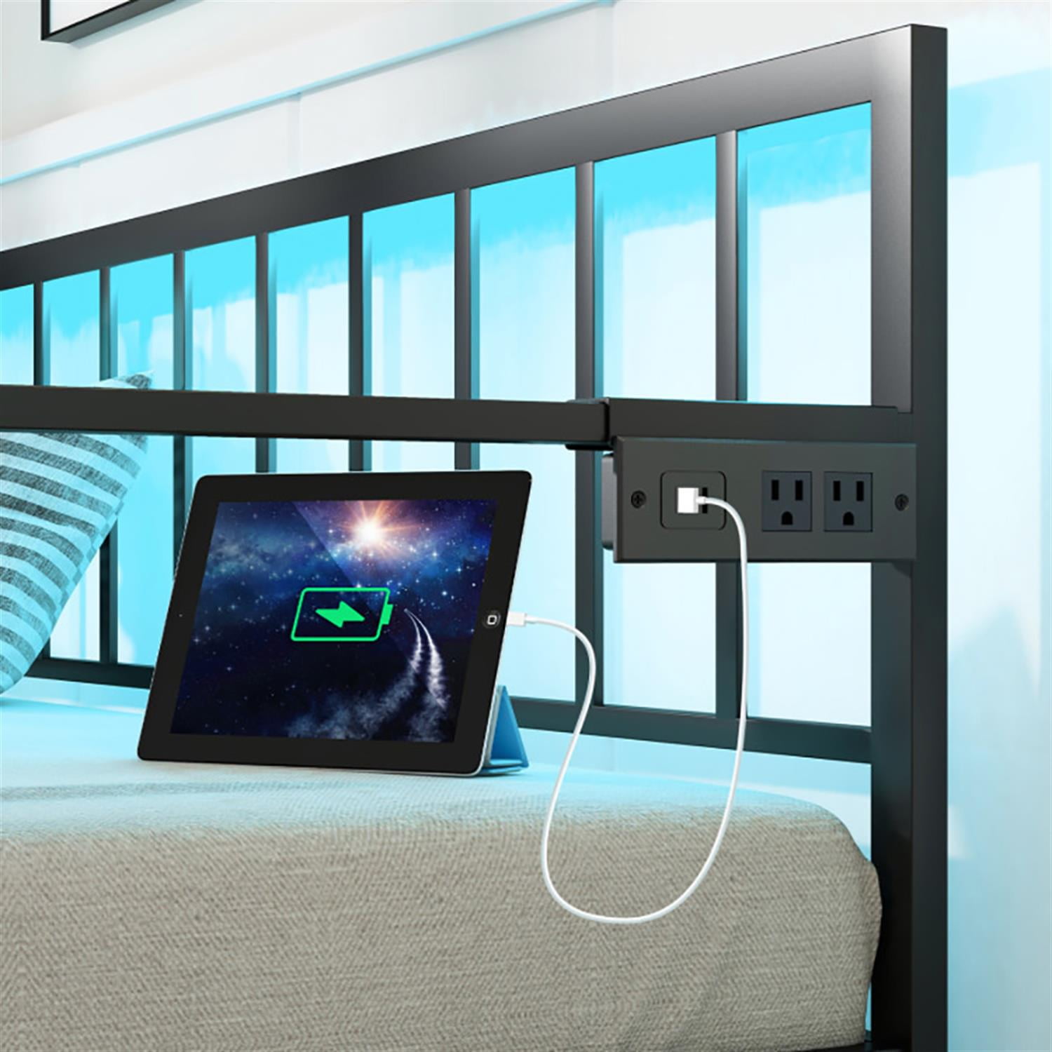 Demi Bonn Twin Daybed with Charging Station and LED Lights, Modern Bed Frame for Teens, Black