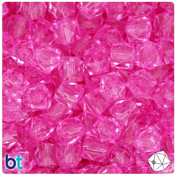 BeadTin Pink Transparent 10mm Faceted Cube Acrylic Beads (100pcs)