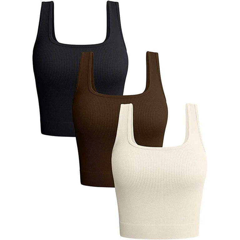 OQQ Women's 3 Piece Tank Tops Ribbed Seamless Workout Exercise