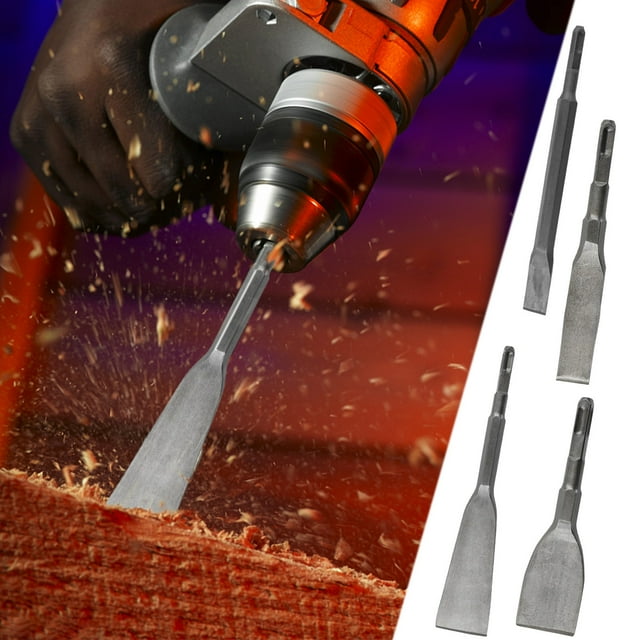 Vacemry 4 Pcs Biseau Perceuse Bit, Concrete Pic Hexagonale Poignée Carrée Poignée, Outil d'Excavation de Mur de Briques Démolition, Maçonnerie Robuste Chiseling pour Plancher de Béton Retrait de Pierre Professionnel