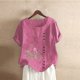 thumbnail image 3 of Camiseta Casual de Manga Corta con Botón de Cuello Redondo de las Mujeres, Tops Cortos para las Mujeres, 3 of 3