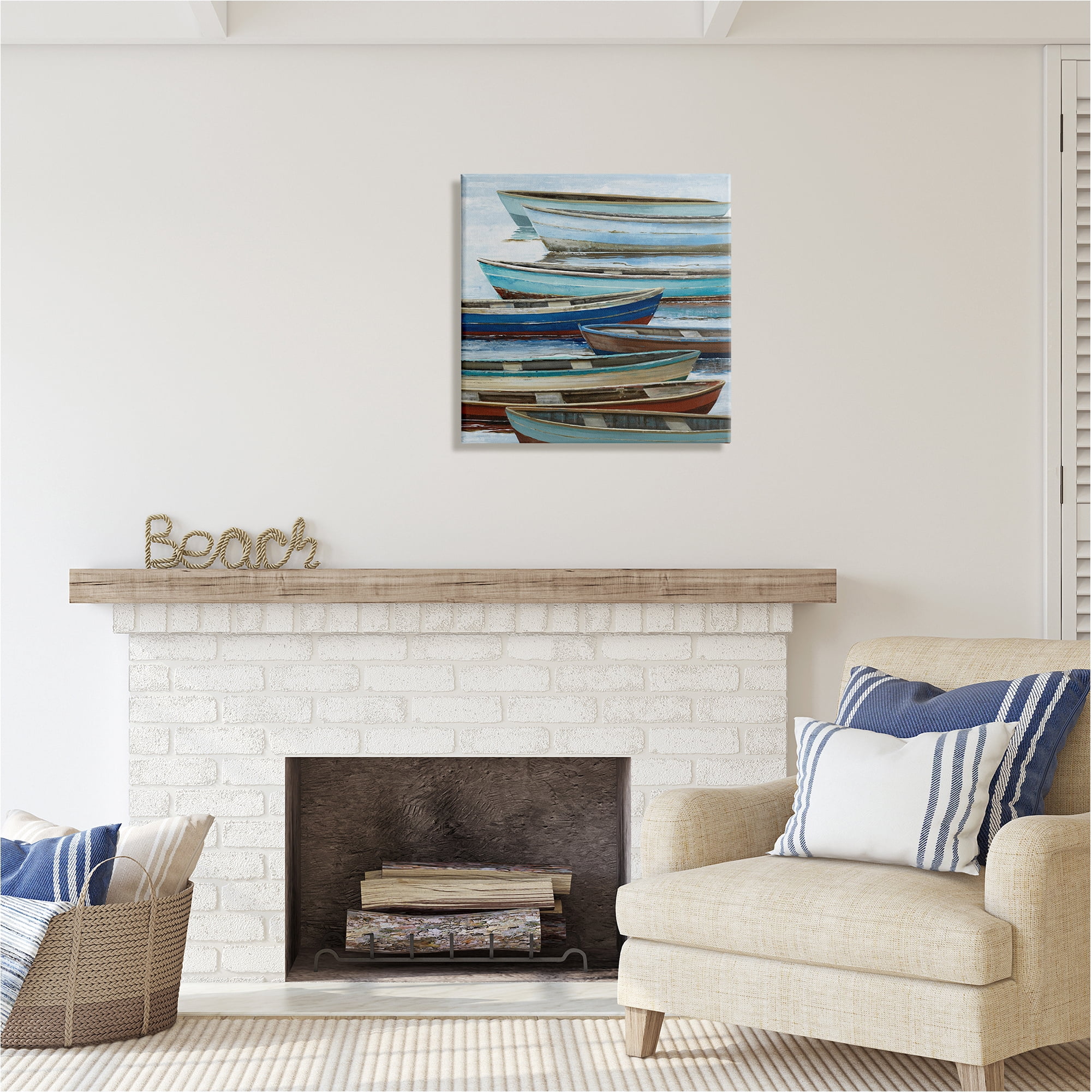 Stupell Industries Rustic Canoes on Lake Transportation Painting Gallery Wrapped Canvas Art Print Wall Art, 24 x 24