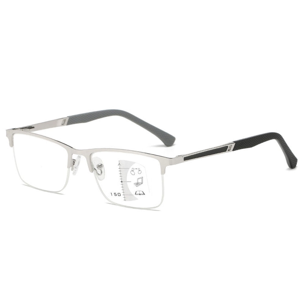 Men Photochromic Gray Business Reading Glasses 2.00, Silver Metal Spring Hinge Progressive Readers +2.00 Strength