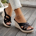 thumbnail image 2 of Rokment Womens Platform Wedge Dress Slippers Sandals 2026 Fashion Casual Cross Leather Open Toe Espadrilles Chunky High Heels Beach Slides Heeled Slip on Summer Shoes for Woman Black Size 6, 2 of 7