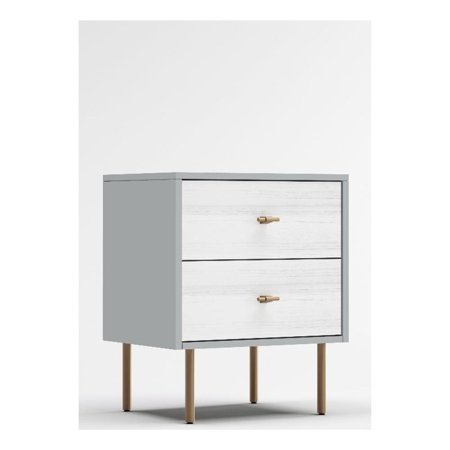 Pemberly Row Wood 2 Drawer Nightstand in Weathered White-Gray