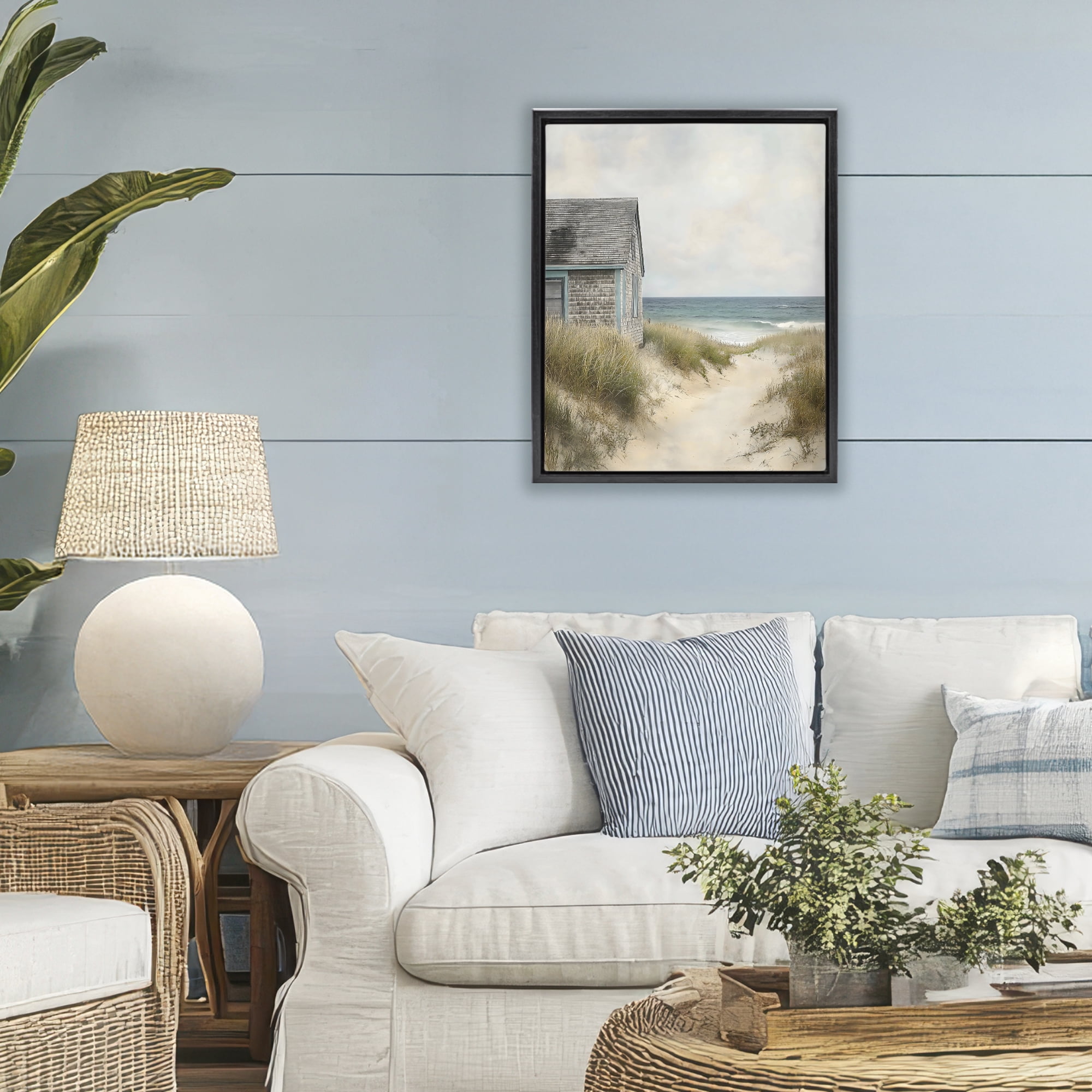 Stupell Industries Oceanfront Cottage on Dune Path Black Framed Floater Canvas Wall Art, design by Creative Studio