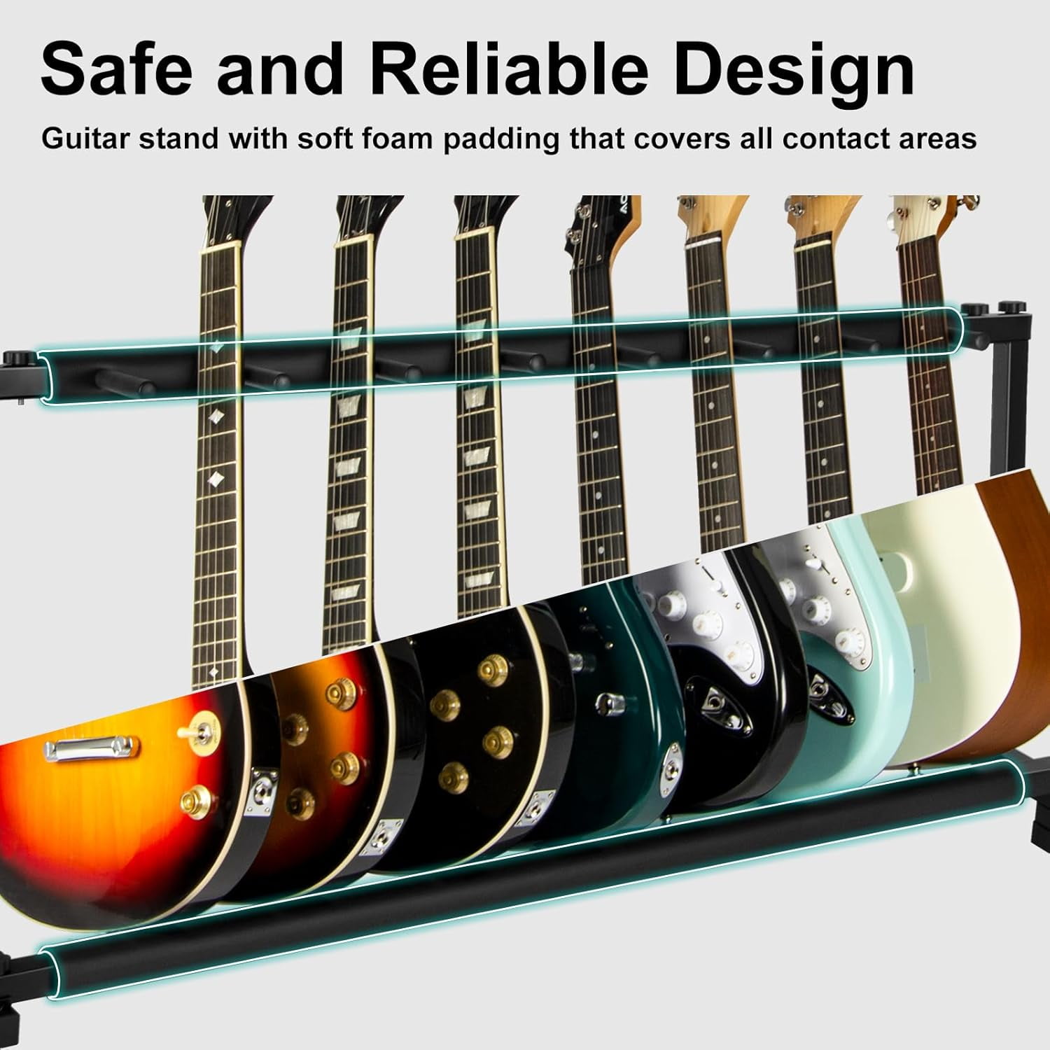 AODSK 7 Multi Guitar Stand Rack with Folding Design, Multiple Guitars Stand, Portable Black Guitar Holder, Black Guitar Display Holder for Guitar & Bass,Studio & Home (7 Guitars)
