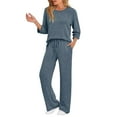 thumbnail image 3 of Pocket Pants Set Women's 3/4 Sleeve Solid Color Top, Casual Lounge Two Piece Outfit with Side Pockets, Comfy Joggers and T-Shirt Set, Daily Wear Loungewear, Birthday Gifts for Women, 3 of 9