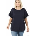 thumbnail image 3 of Zenana Plus Size Round Neck Heavy Woven Boat Neck Rolled Short Sleeve Blouse Top, 3 of 3