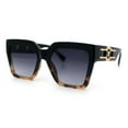 thumbnail image 4 of Womens Large Squared Rectangle Cat Eye Designer Fashion Plastic Sunglasses Black Tortoise - Smoke, 4 of 8