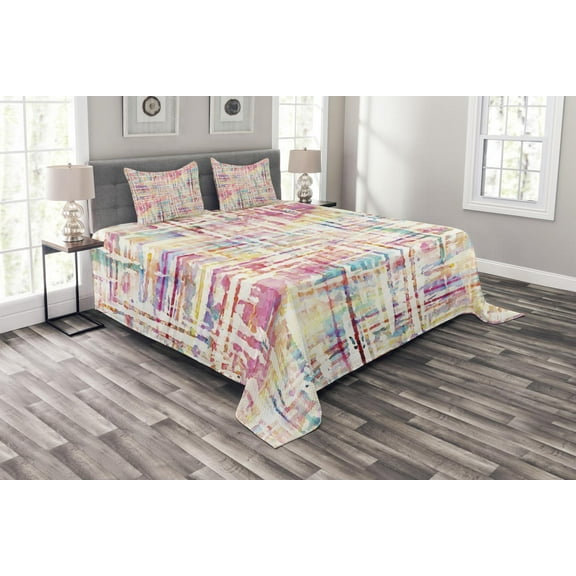 Ambesonne Watercolor Quilted Bedspread Set 3 Pcs, Scattered Colors Art, King Size, Multicolor