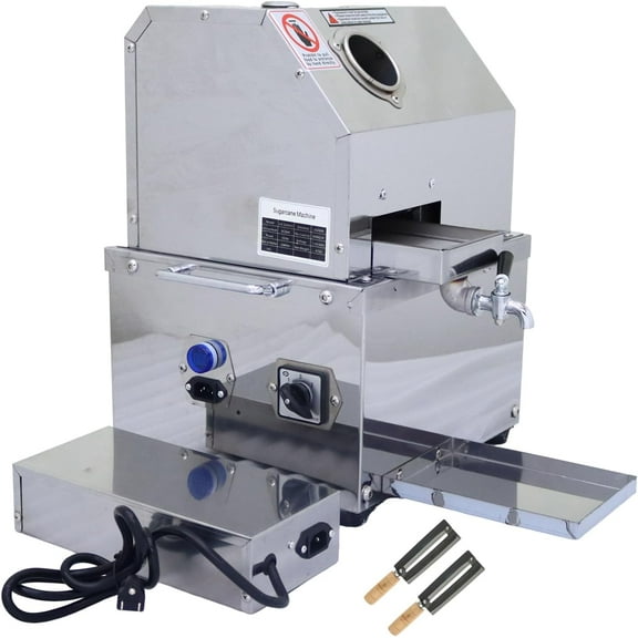 EQCOTWEA Electric Sugar Cane Juicer Sugarcane Juice Extractor Three Stainless Steel Rollers Desktop