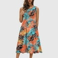 thumbnail image 2 of Women's Summer Dresses 2025 Beach Casual Sleeveless Floral Print Tank Loose Sundress With Pocket B-Blue, 2 of 9