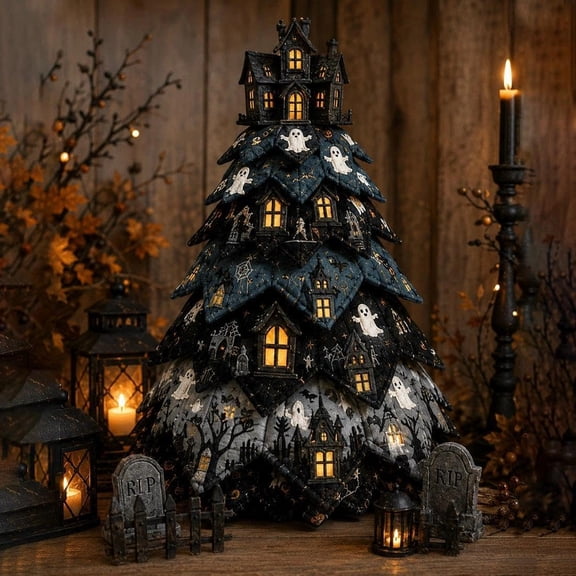 DIY Halloween Quilted Fabric Tree Kit, 3D Fabric Halloween Tree Sewing Craft Set, Spooky Decorative Tabletop Tree Kit for Home Decor Halloween Decorations Birthday Gfts