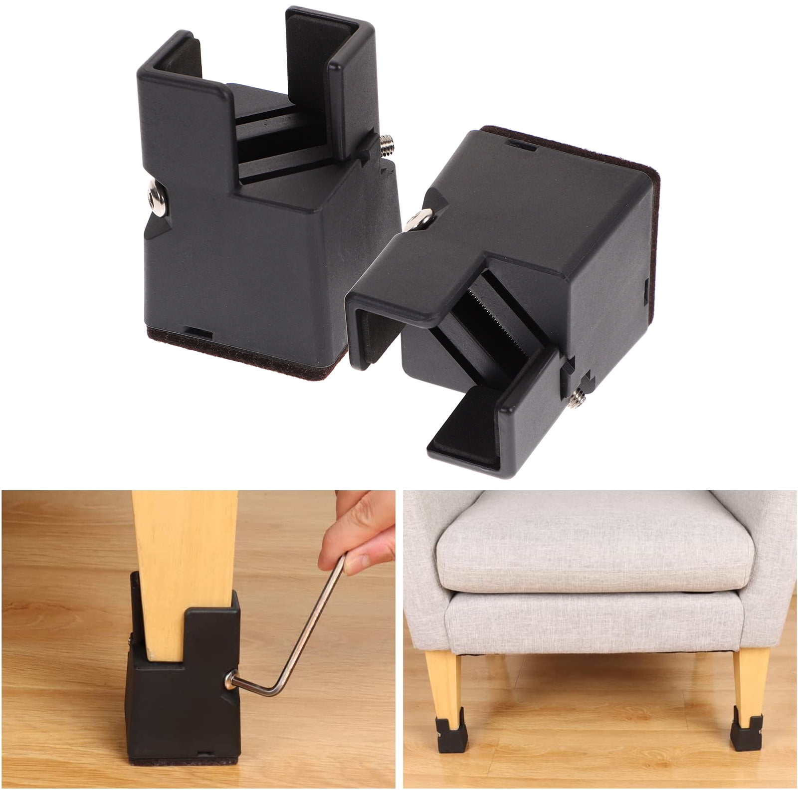 6 Pcs Adjustable Bed Risers Furniture Desk Riser Blocks Heavy Duty Table Leg Black ABS Steel Velour 0.4-1.46 Inch Width Home Use