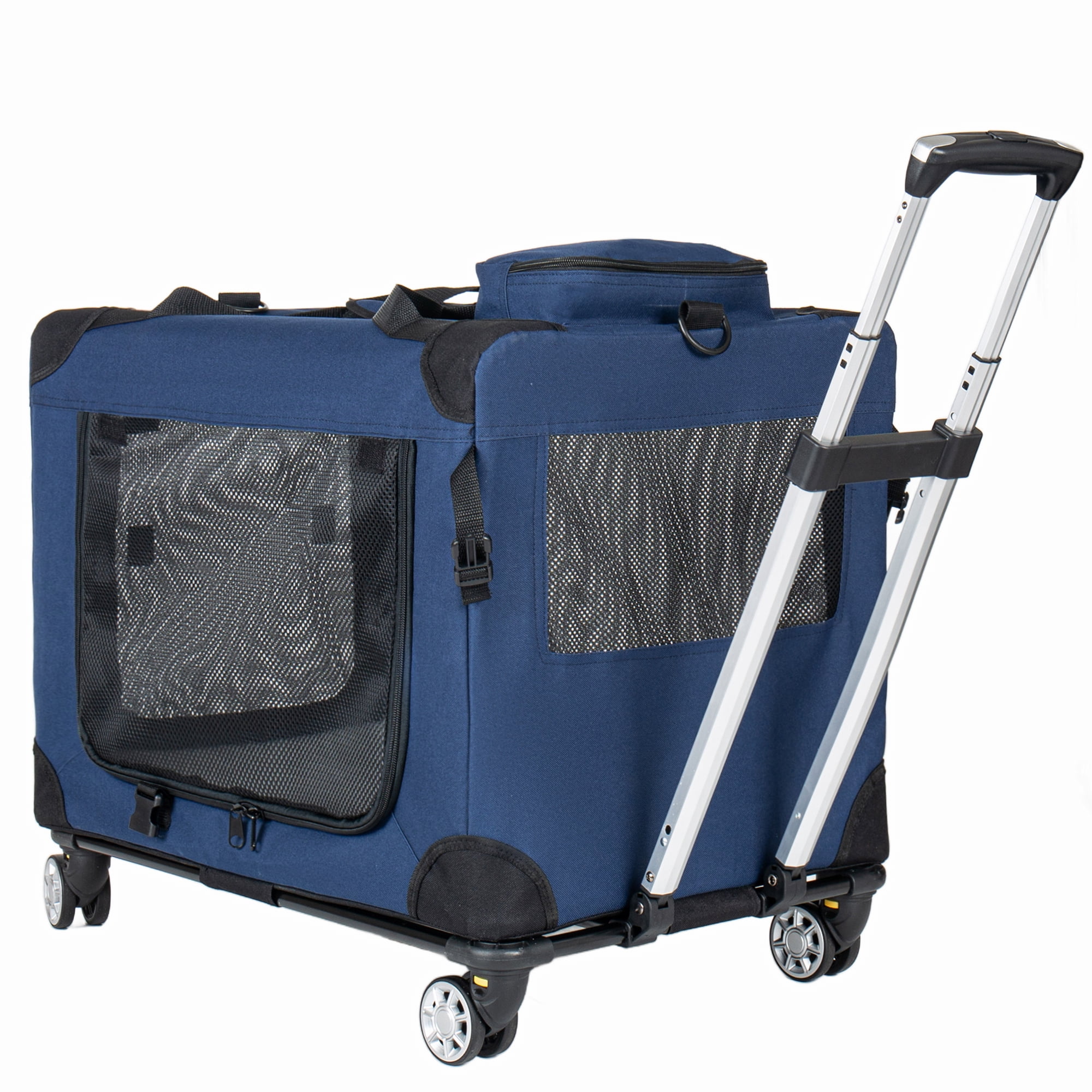UPLLX 24" Collapsible Dog Crate with Wheels, 3-Door Rolling Pet Carrier, Foldable Travel Kennel