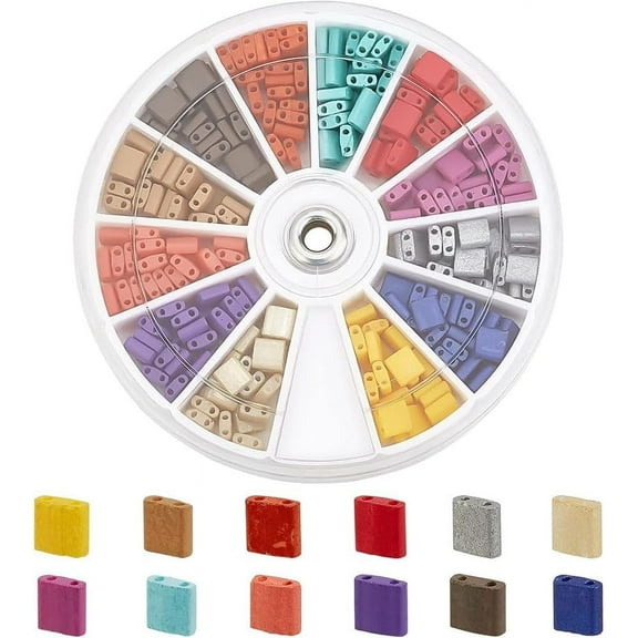 240pcs Tiles 12 Colors 2 Hole Square Beads 5x5x2mm Flat Square Seed Beads for Multi-Strand Jewelry Bracelet DIY Craft Making Multi-color