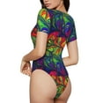 thumbnail image 3 of KLL Women 's Crew Neck Bodysuit Jumpsuits Pride Rainbow Print Short onesies Stretch T Shirts, 3 of 7