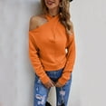 thumbnail image 4 of oqasdz Women's Sweaters Solid Color Off Shoulder Tops Crossed V Neck Long Sleeve Crop Halter Pullover Sweaters Fashion Casual Comfort Soft, 4 of 5