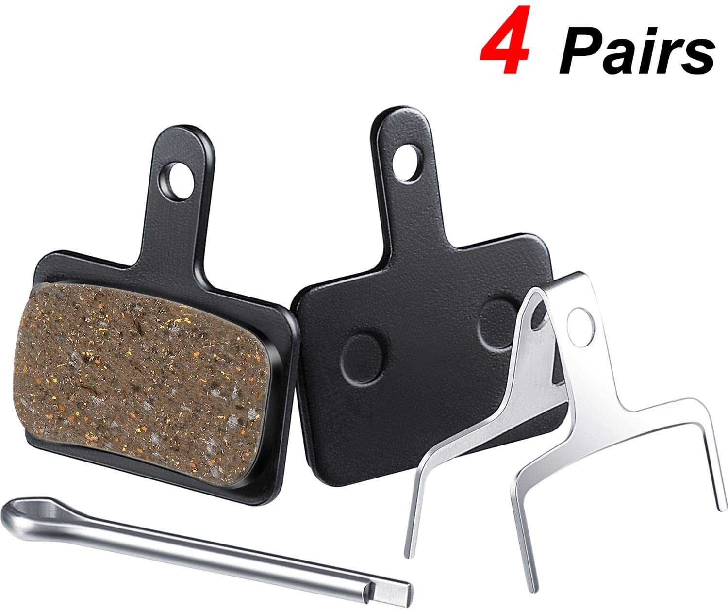 Plaquettes De Frein à Disque Vélo Shimano – Lot De 4 Paires – Résine Et Fibre De Cuivre – Compatible Nombreux Modèles (M575, M445, Etc.)