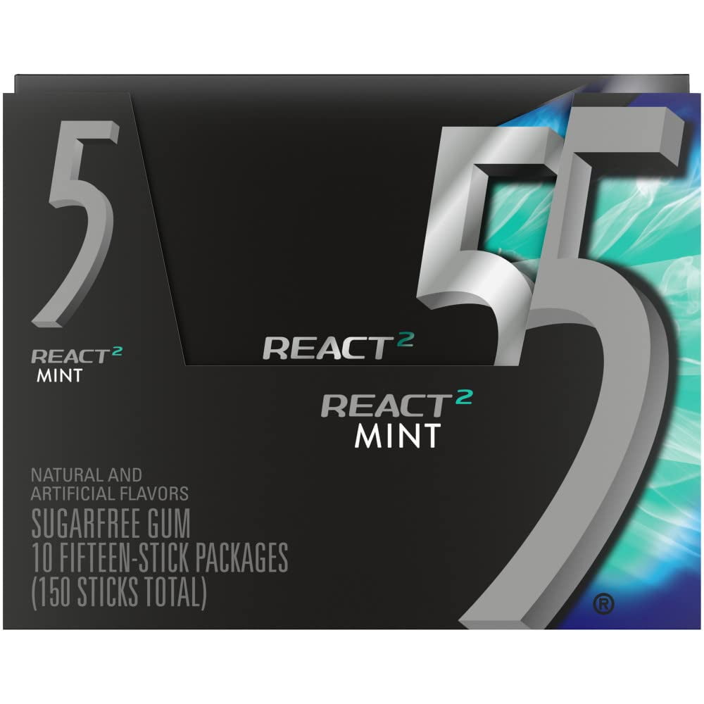 Wrigley's Gum 5, React 2 Mint, 15 Count (Pack of 10)