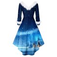 thumbnail image 3 of Women's Fashionable Casual Fitted Christmas Print Party Long-Sleeved V-Neck Hair Collar Dress for Holiday Parties and Events,Blue,4XL, 3 of 5