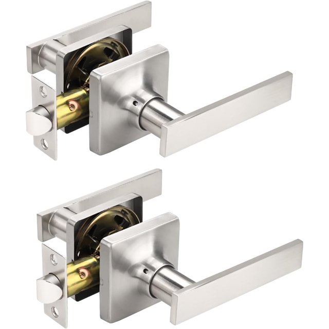 Satin Nickel Passage Door Handles Interior Brushed Nickel Door Handles Indoor Keyless Non-Locking Lever Set for Hallway or Closet Doors Reversible for Right/Left Handed Door