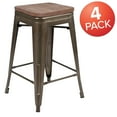 thumbnail image 3 of BizChair 24" High Metal Counter-Height, Indoor Bar Stool with Wood Seat in Gun Metal Gray - Stackable Set of 4, 3 of 13