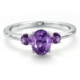 thumbnail image 3 of Gem Stone King 14K White Gold Purple Amethyst 3-Stone Engagement Ring for Women | 0.95 Cttw | Oval 7X5MM and Round 3MM | Gemstone February Birthstone (Size 6), 3 of 6