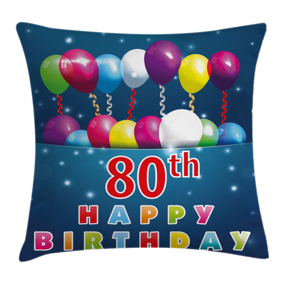 80th Birthday Decorations Throw Pillow Cushion Cover, Happy Birthday