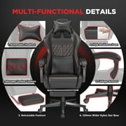 Huracan Gaming Chair with Footrest,Computer Office Chair with Massage Lumbar Support & Headrest, High Back Vintage Game Chair for Adults and Kids, Black