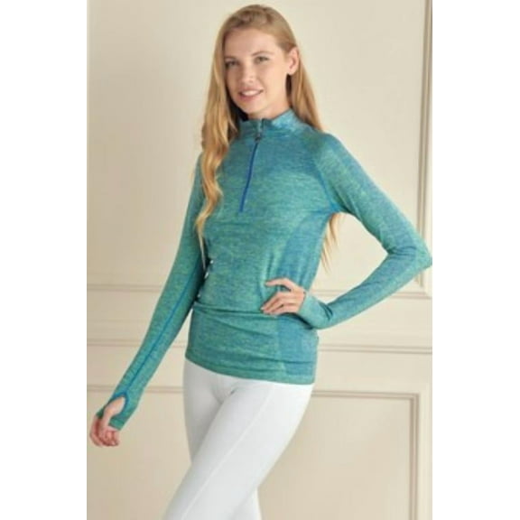 Women's Seamless Half Zipper Jacket with Thumb Holes
