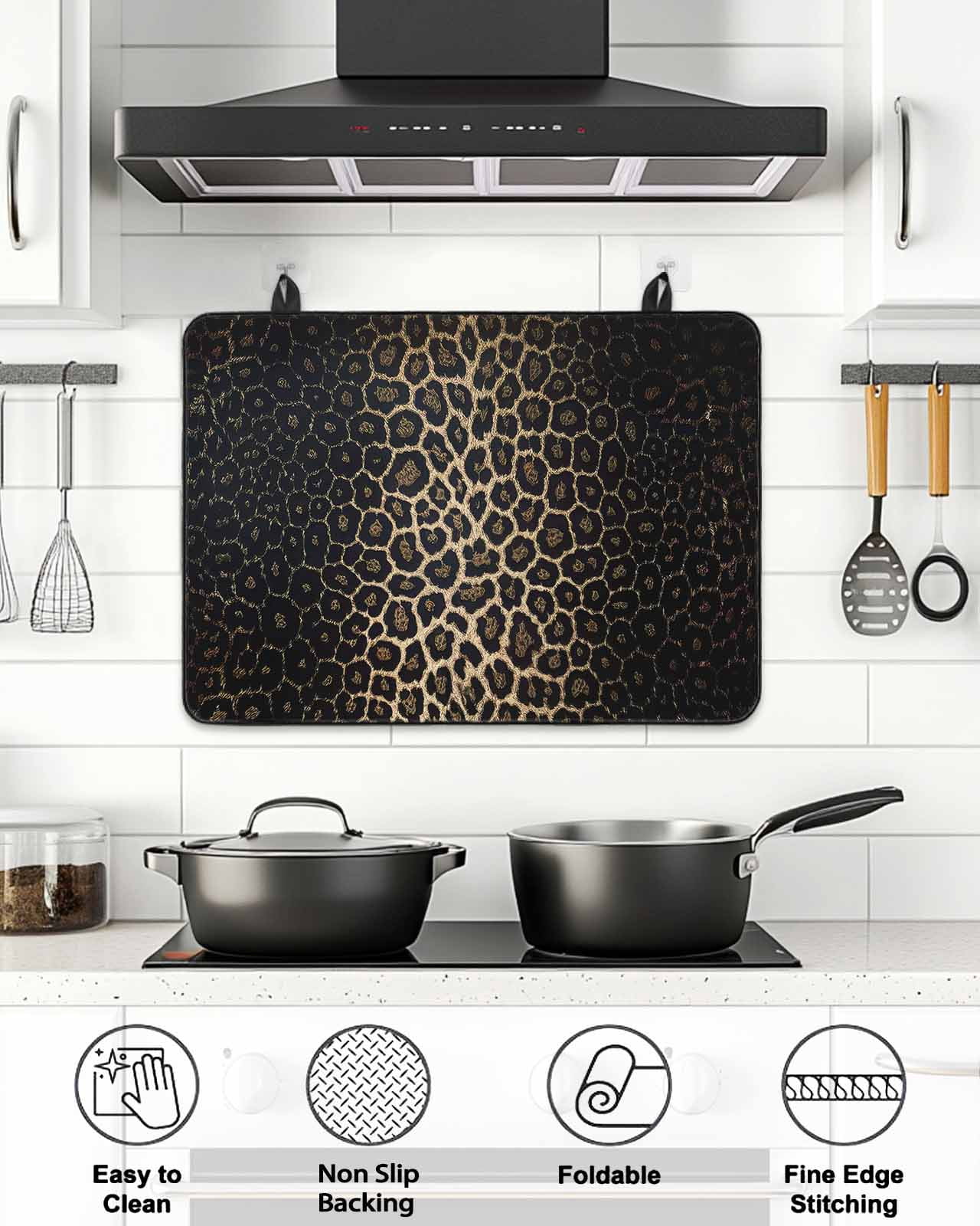 Stove Top Covers for Electric Stove, Leopard Print Glass Stovetop Cover Protector, Chic Abstract Black Brown Animals Texture Induction Cooktop Protector Oven Mat for Kitchen Countertop 24"x21"
