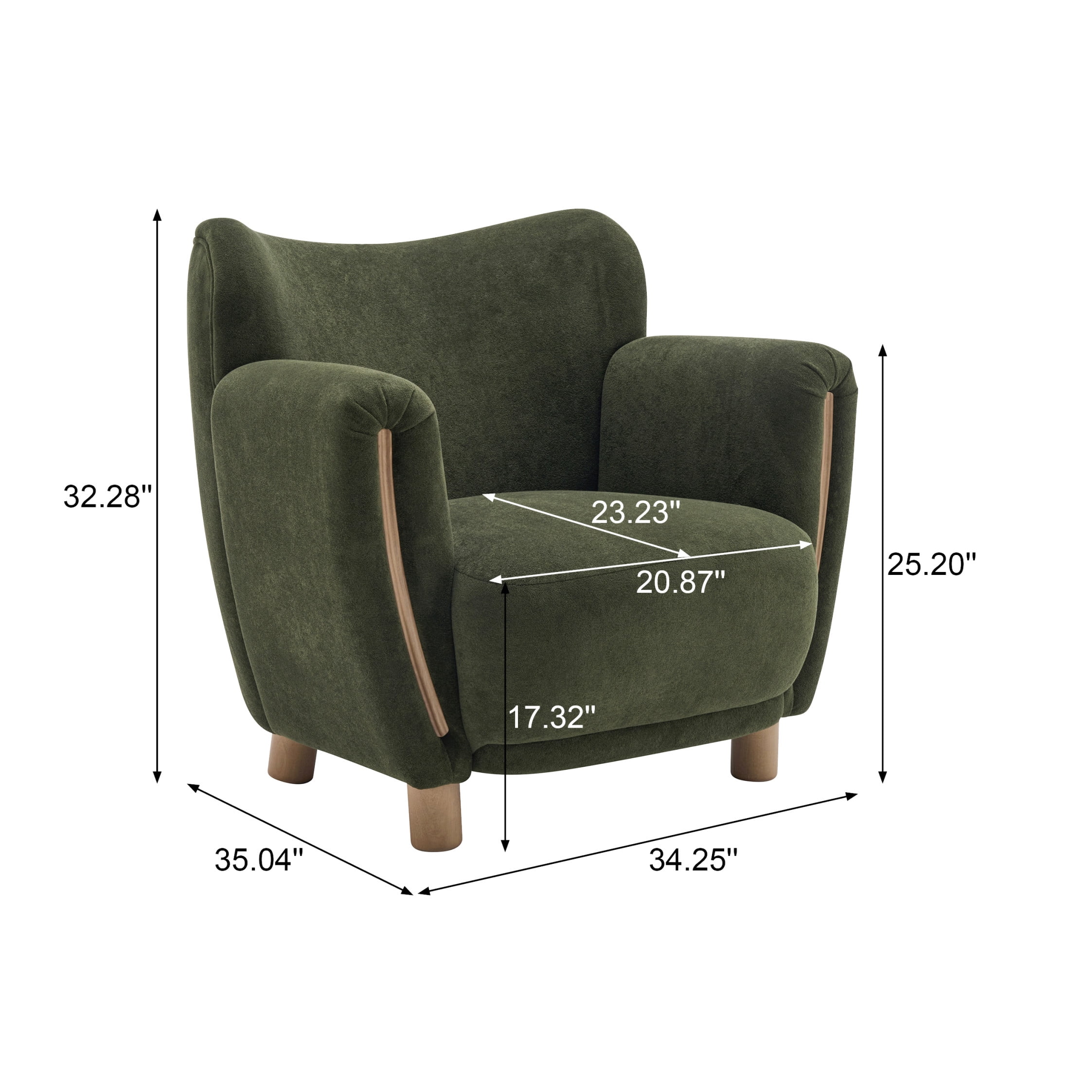 Christopher Knight Home Modern Accent Armchair with Velvet Upholstered, Solid Wood Legs, Olive Green