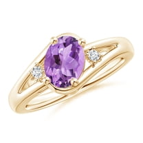 ANGARA Natural 1.15 ct Amethyst and Diamond Split Shank Ring in 14K Yellow Gold for Women (Size-8x6mm) | February Birthstone, Birthday, Anniversary, Jewelry Gift for Women | Natural Amethyst Ring