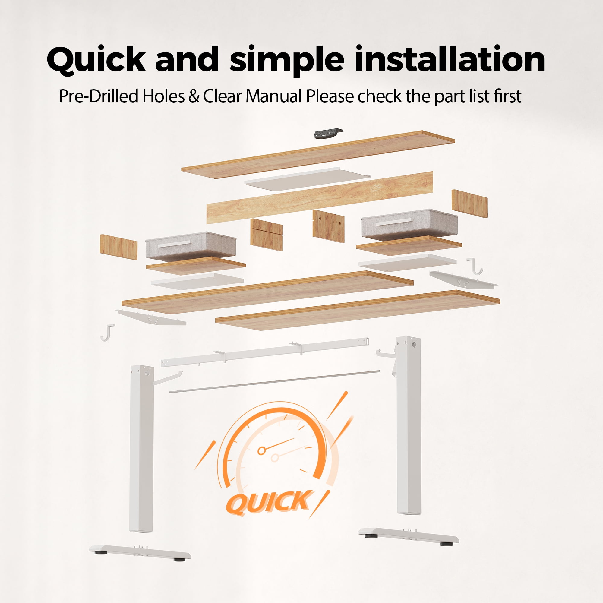 55.1 Inch Electric Standing Desk with Double Drawers ,Stand up Desk with Storage Shelf, Height Adjustable Home Office Desk with Hooks, Computer Workstation for Home and Office, Light Rustic Brown